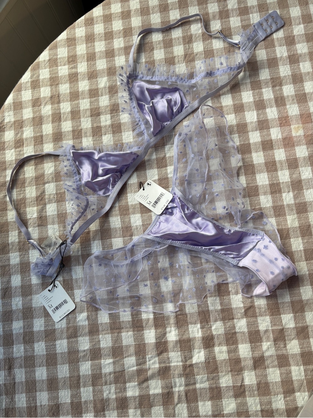 FREE PEOPLE Sheer Lilac Satin Triangle Bralette & Bikini Set